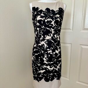 Maggy London Black and Beige Sheath Midi Dress